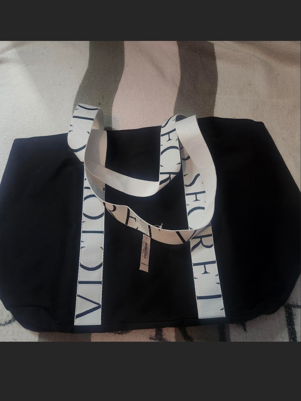 Victoria's Secret Black Tote with White Logo Straps